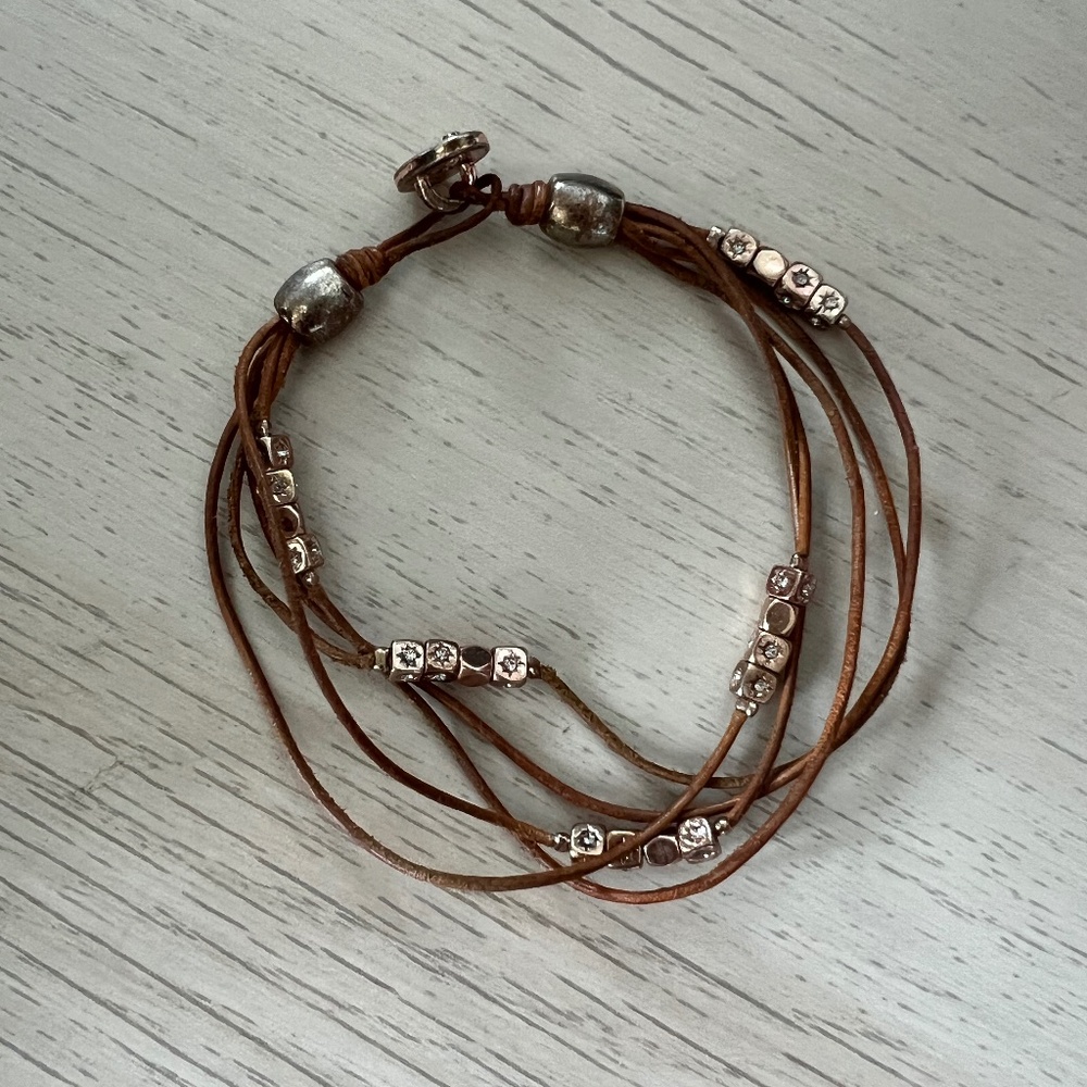 Fossil Rose gold and leather charm bracelet